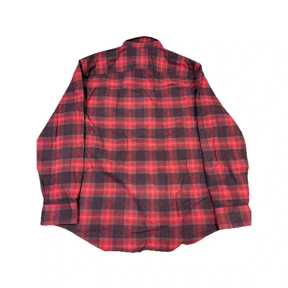 Pendleton Mason Flannel Shirt Mens L Red Burgundy Plaid Excellent Cotton‎ Button